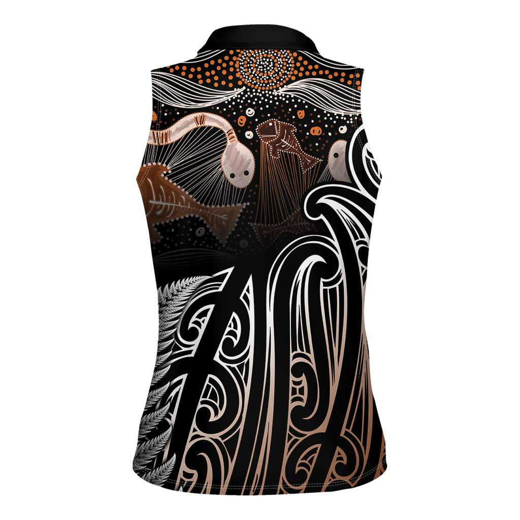 Aotearoa Maori - Australia Indigenous Women Sleeveless Polo Shirt Koiri Whakairo Mix Aboriginal Art - Aussie Hoodie