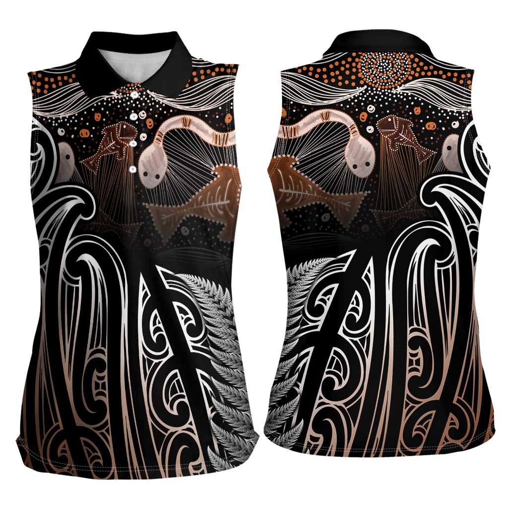 Aotearoa Maori - Australia Indigenous Women Sleeveless Polo Shirt Koiri Whakairo Mix Aboriginal Art - Aussie Hoodie