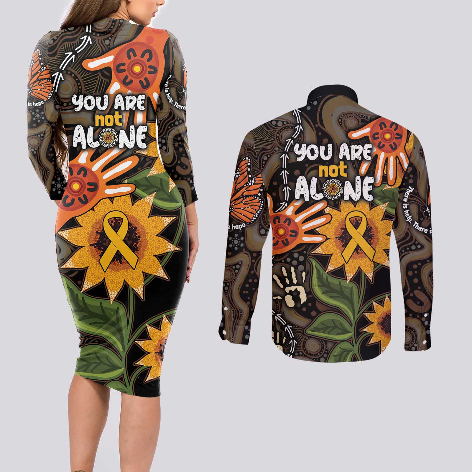 Australia Indigenous Couples Matching Long Sleeve Bodycon Dress and Long Sleeve Button Shirt You Are Not Alone