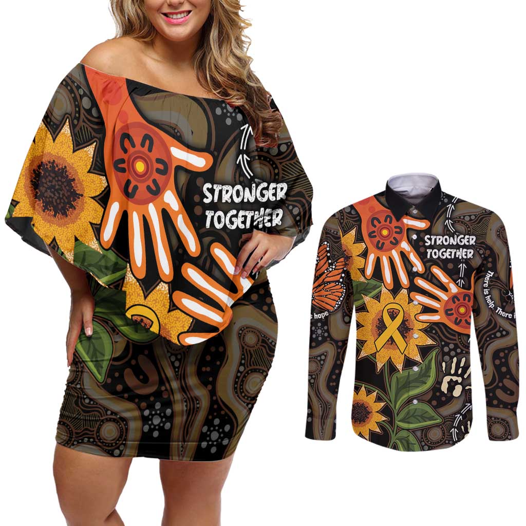 Australia Indigenous Couples Matching Off Shoulder Short Dress and Long Sleeve Button Shirt You Are Not Alone