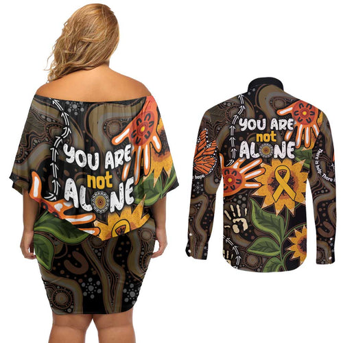 Australia Indigenous Couples Matching Off Shoulder Short Dress and Long Sleeve Button Shirt You Are Not Alone
