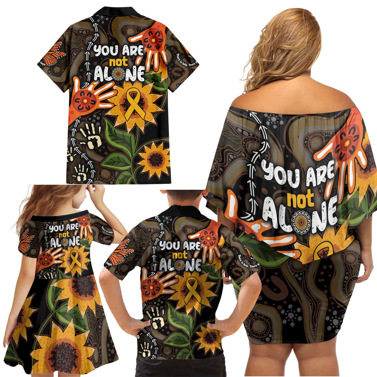Australia Indigenous Family Matching Off Shoulder Short Dress and Hawaiian Shirt You Are Not Alone