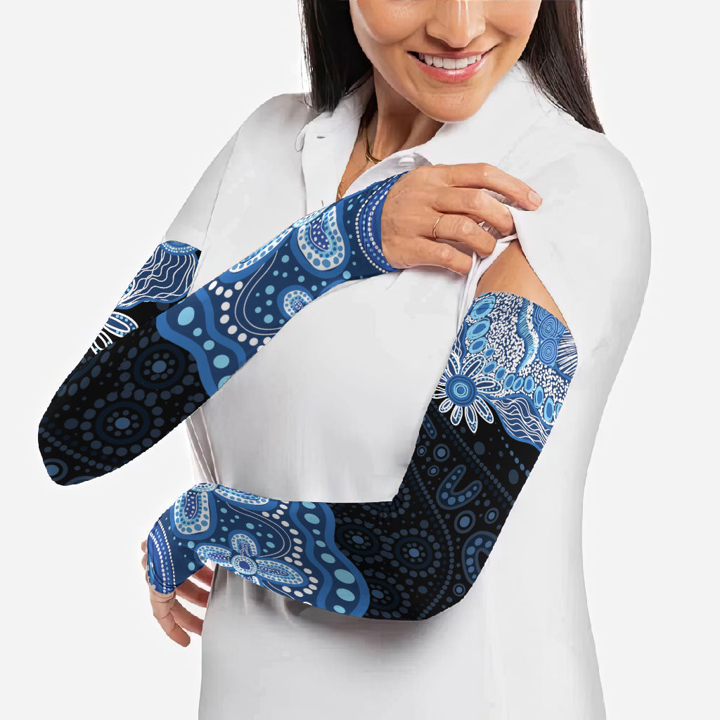 Prostate Cancer Awareness Aussie Indigenous Arm Sleeves Blue Ribbon Aboriginal Arts