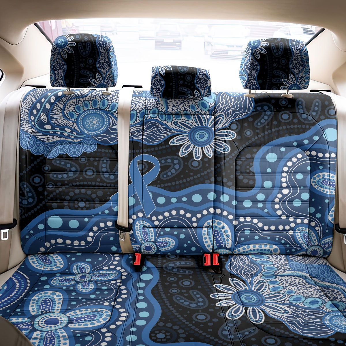 Prostate Cancer Awareness Aussie Indigenous Back Car Seat Cover Blue Ribbon Aboriginal Arts