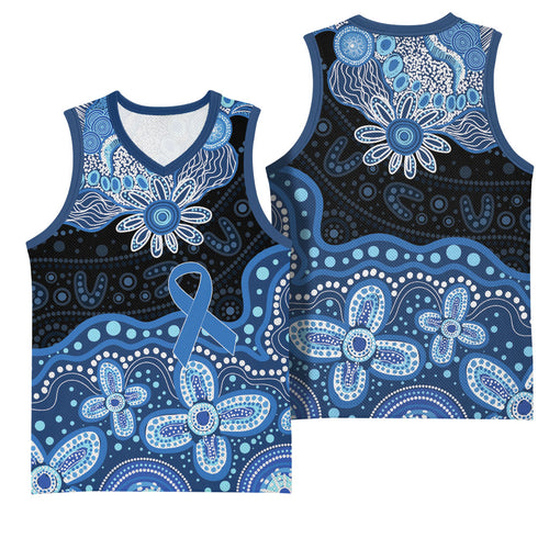 Prostate Cancer Awareness Aussie Indigenous Basketball Jersey Blue Ribbon Aboriginal Arts