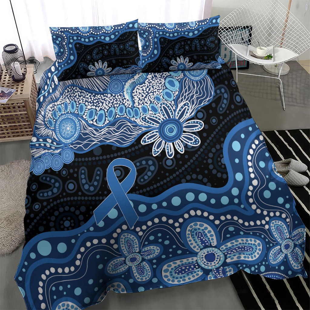 Prostate Cancer Awareness Aussie Indigenous Bedding Set Blue Ribbon Aboriginal Arts