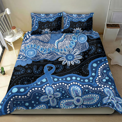 Prostate Cancer Awareness Aussie Indigenous Bedding Set Blue Ribbon Aboriginal Arts