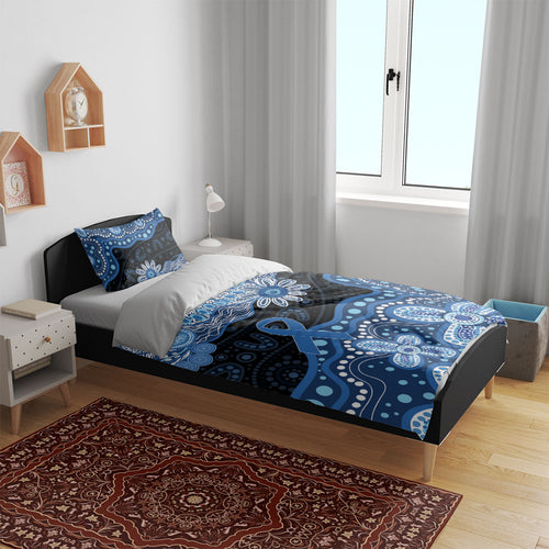 Prostate Cancer Awareness Aussie Indigenous Bedding Set Blue Ribbon Aboriginal Arts