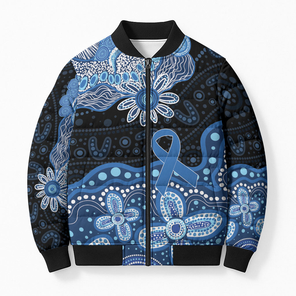 Prostate Cancer Awareness Aussie Indigenous Bomber Puffer Jacket Blue Ribbon Aboriginal Arts