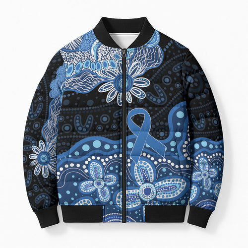 Prostate Cancer Awareness Aussie Indigenous Bomber Puffer Jacket Blue Ribbon Aboriginal Arts