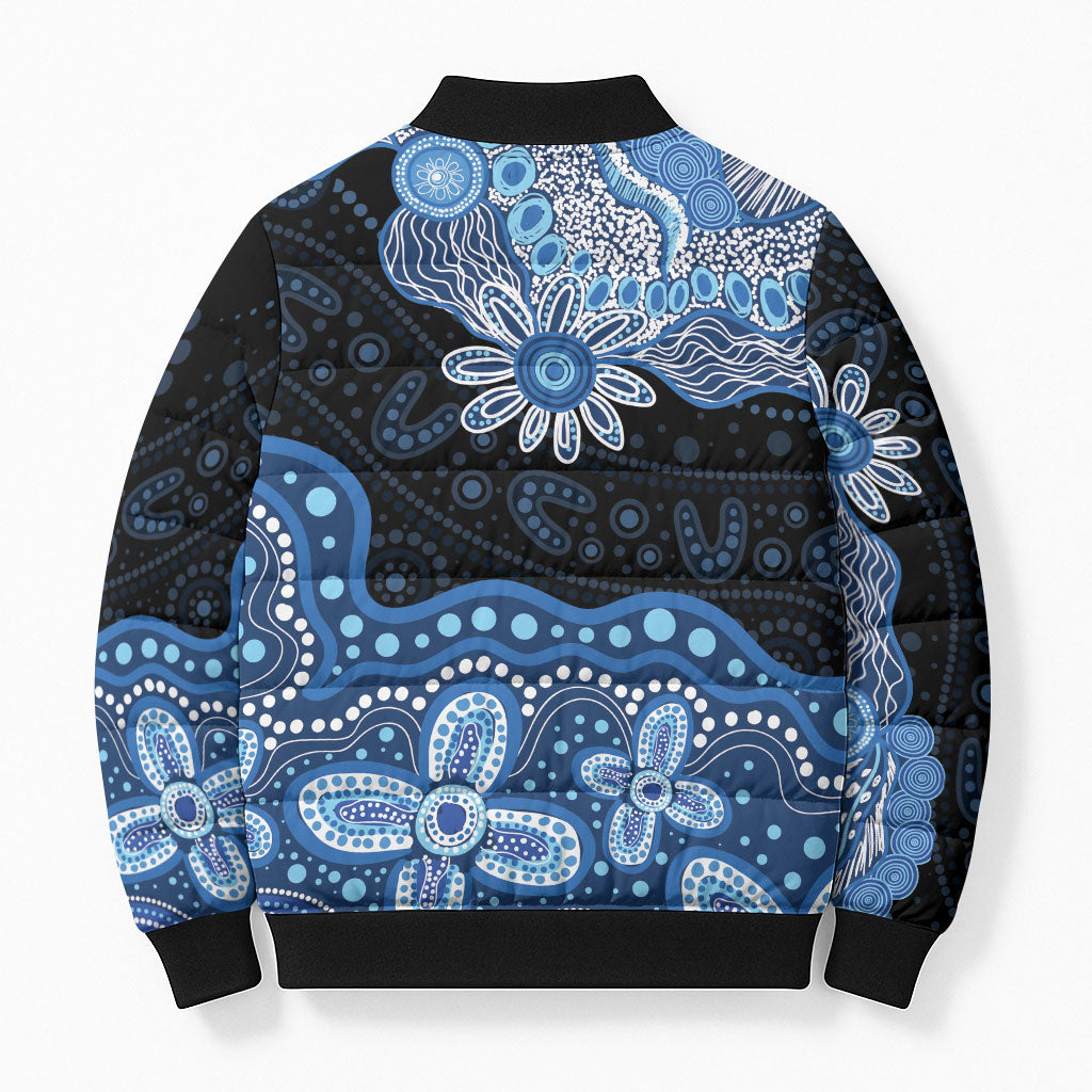 Prostate Cancer Awareness Aussie Indigenous Bomber Puffer Jacket Blue Ribbon Aboriginal Arts