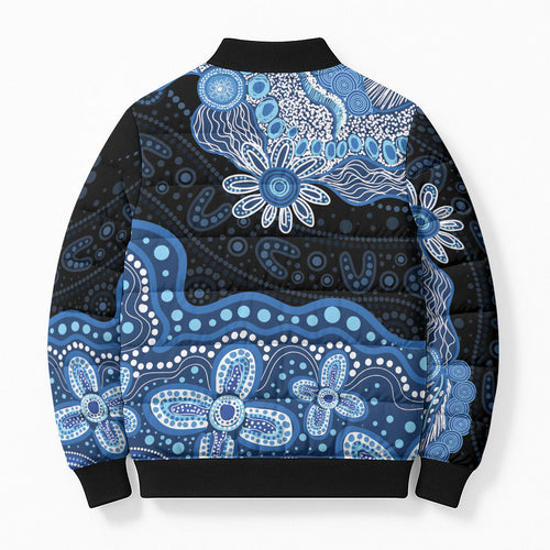 Prostate Cancer Awareness Aussie Indigenous Bomber Puffer Jacket Blue Ribbon Aboriginal Arts