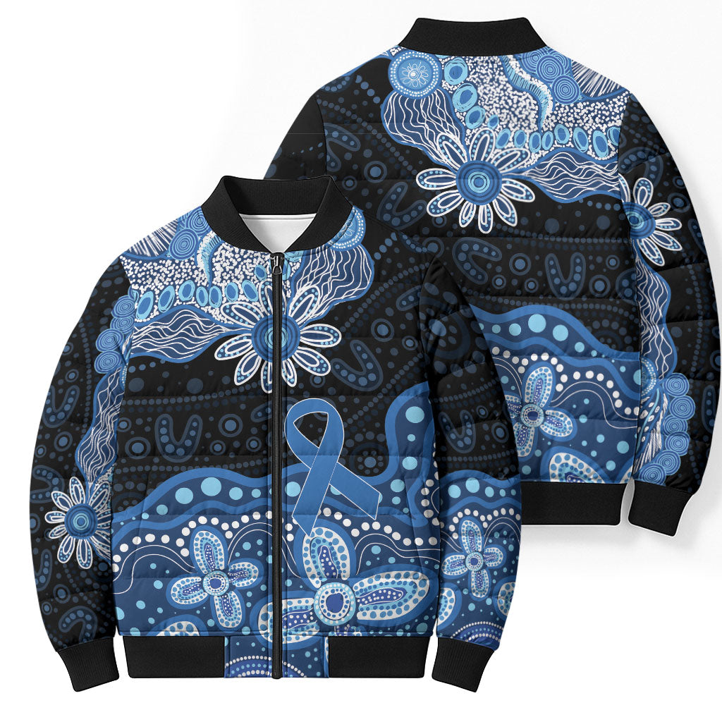 Prostate Cancer Awareness Aussie Indigenous Bomber Puffer Jacket Blue Ribbon Aboriginal Arts