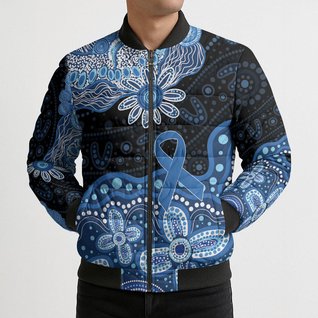 Prostate Cancer Awareness Aussie Indigenous Bomber Puffer Jacket Blue Ribbon Aboriginal Arts