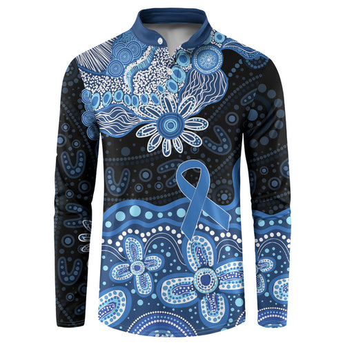 Prostate Cancer Awareness Aussie Indigenous Button Sweatshirt Blue Ribbon Aboriginal Arts