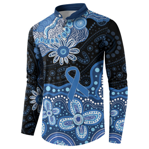 Prostate Cancer Awareness Aussie Indigenous Button Sweatshirt Blue Ribbon Aboriginal Arts