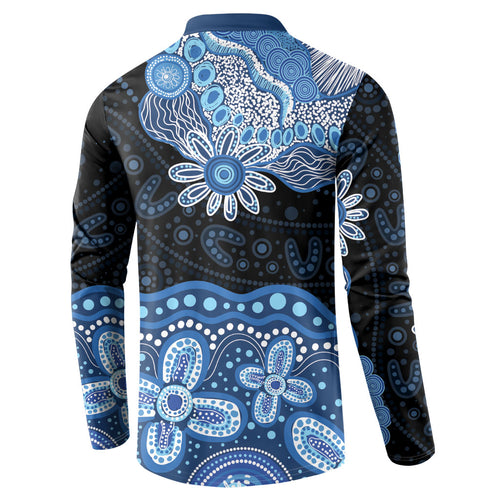Prostate Cancer Awareness Aussie Indigenous Button Sweatshirt Blue Ribbon Aboriginal Arts