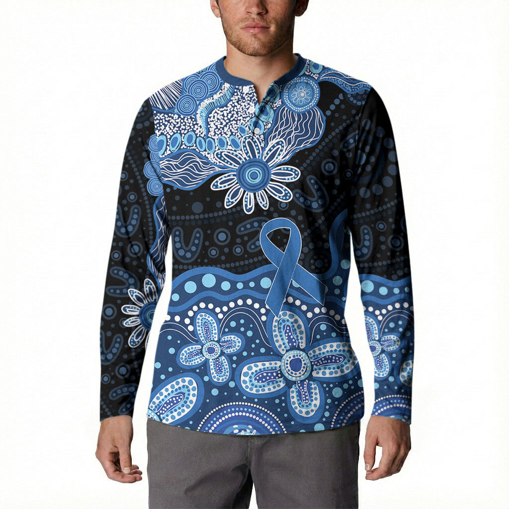Prostate Cancer Awareness Aussie Indigenous Button Sweatshirt Blue Ribbon Aboriginal Arts