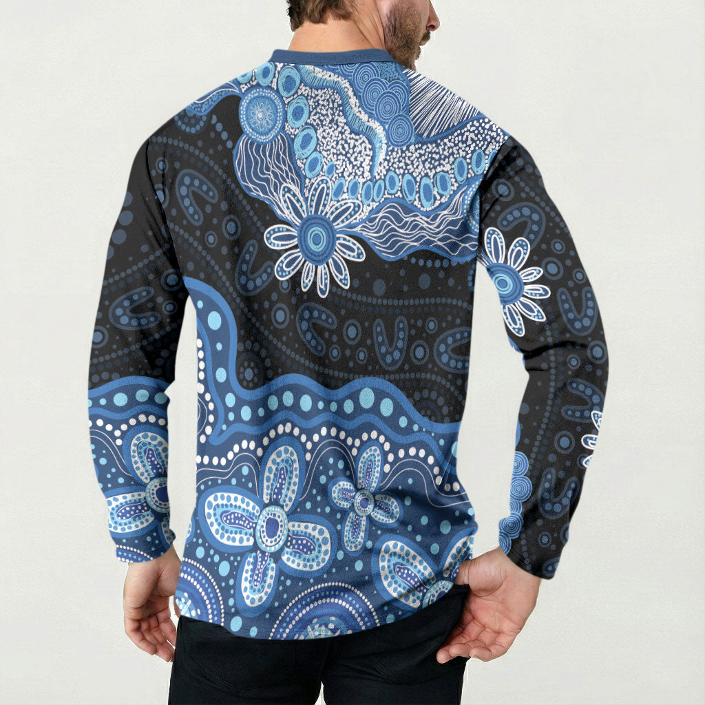 Prostate Cancer Awareness Aussie Indigenous Button Sweatshirt Blue Ribbon Aboriginal Arts