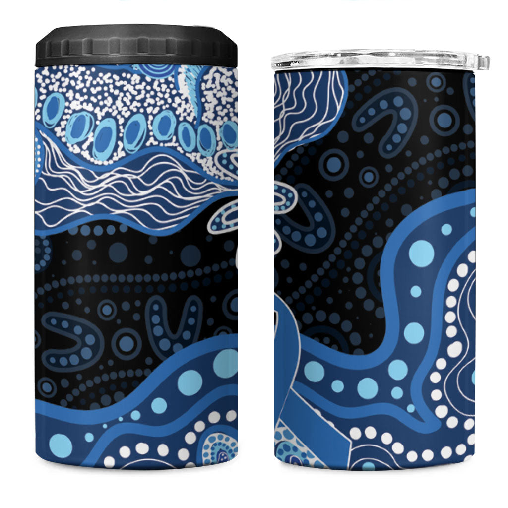 Prostate Cancer Awareness Aussie Indigenous 4 in 1 Can Cooler Tumbler Blue Ribbon Aboriginal Arts