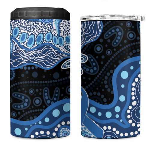 Prostate Cancer Awareness Aussie Indigenous 4 in 1 Can Cooler Tumbler Blue Ribbon Aboriginal Arts