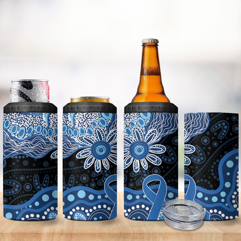 Prostate Cancer Awareness Aussie Indigenous 4 in 1 Can Cooler Tumbler Blue Ribbon Aboriginal Arts