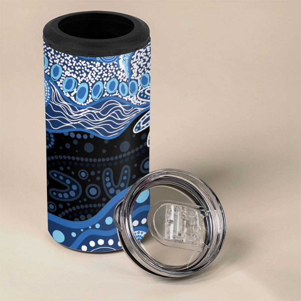 Prostate Cancer Awareness Aussie Indigenous 4 in 1 Can Cooler Tumbler Blue Ribbon Aboriginal Arts