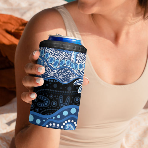 Prostate Cancer Awareness Aussie Indigenous 4 in 1 Can Cooler Tumbler Blue Ribbon Aboriginal Arts