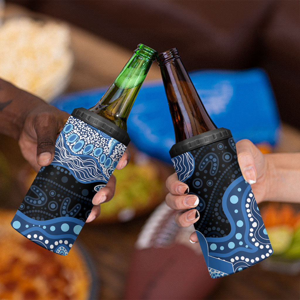 Prostate Cancer Awareness Aussie Indigenous 4 in 1 Can Cooler Tumbler Blue Ribbon Aboriginal Arts