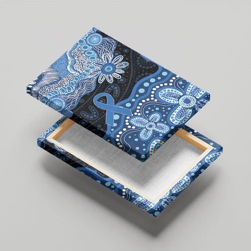 Prostate Cancer Awareness Aussie Indigenous Canvas Wall Art Blue Ribbon Aboriginal Arts