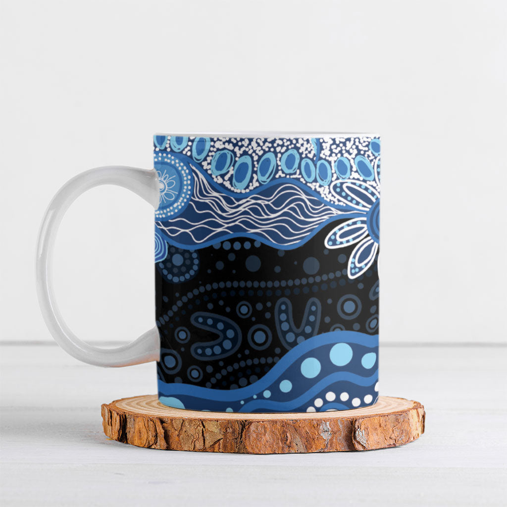 Prostate Cancer Awareness Aussie Indigenous Ceramic Mug Blue Ribbon Aboriginal Arts