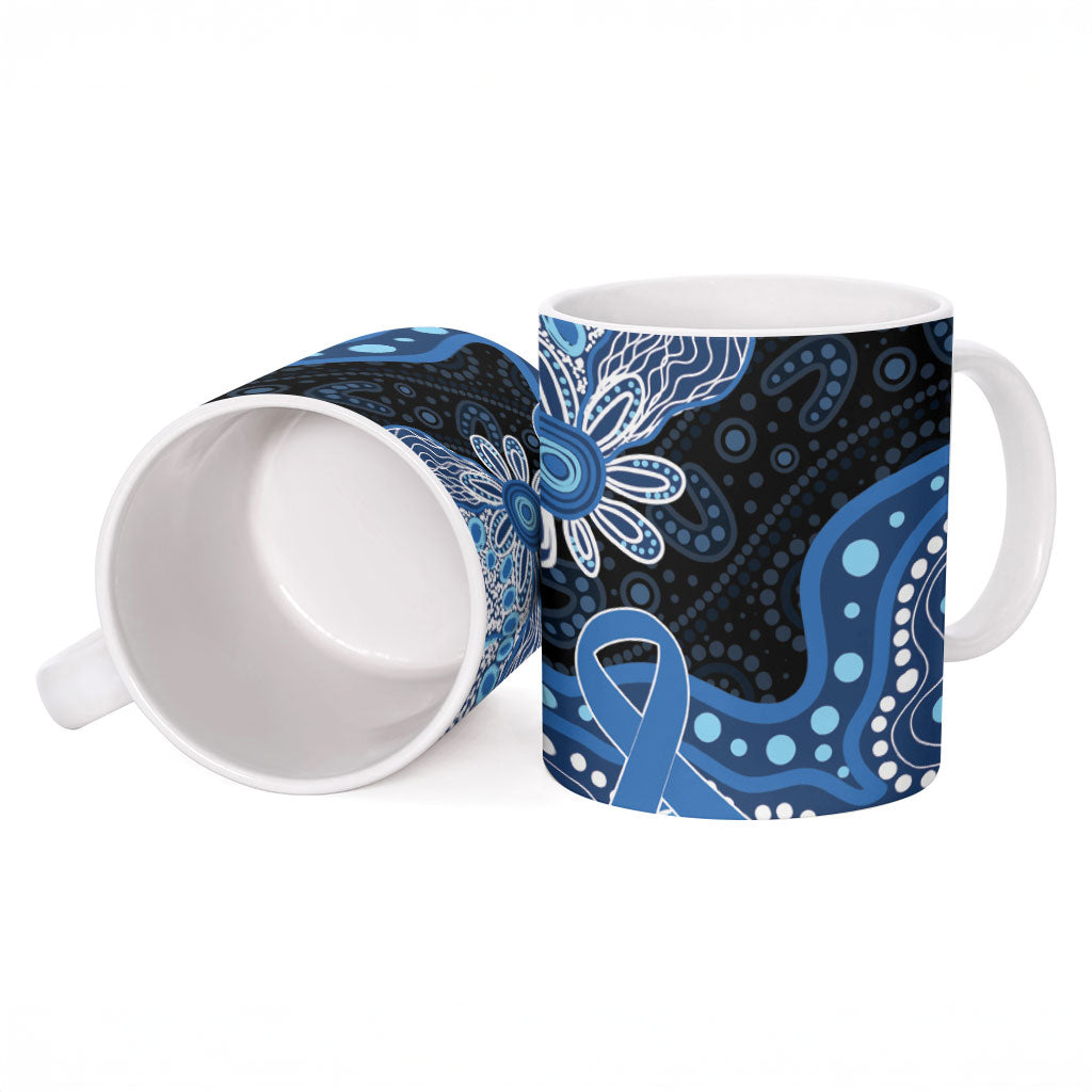Prostate Cancer Awareness Aussie Indigenous Ceramic Mug Blue Ribbon Aboriginal Arts