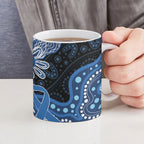 Prostate Cancer Awareness Aussie Indigenous Ceramic Mug Blue Ribbon Aboriginal Arts