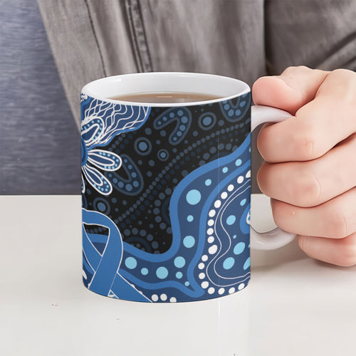 Prostate Cancer Awareness Aussie Indigenous Ceramic Mug Blue Ribbon Aboriginal Arts
