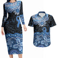 Prostate Cancer Awareness Aussie Indigenous Couples Matching Long Sleeve Bodycon Dress and Hawaiian Shirt Blue Ribbon Aboriginal Arts