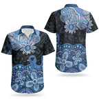 Prostate Cancer Awareness Aussie Indigenous Couples Matching Long Sleeve Bodycon Dress and Hawaiian Shirt Blue Ribbon Aboriginal Arts
