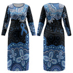 Prostate Cancer Awareness Aussie Indigenous Couples Matching Long Sleeve Bodycon Dress and Hawaiian Shirt Blue Ribbon Aboriginal Arts