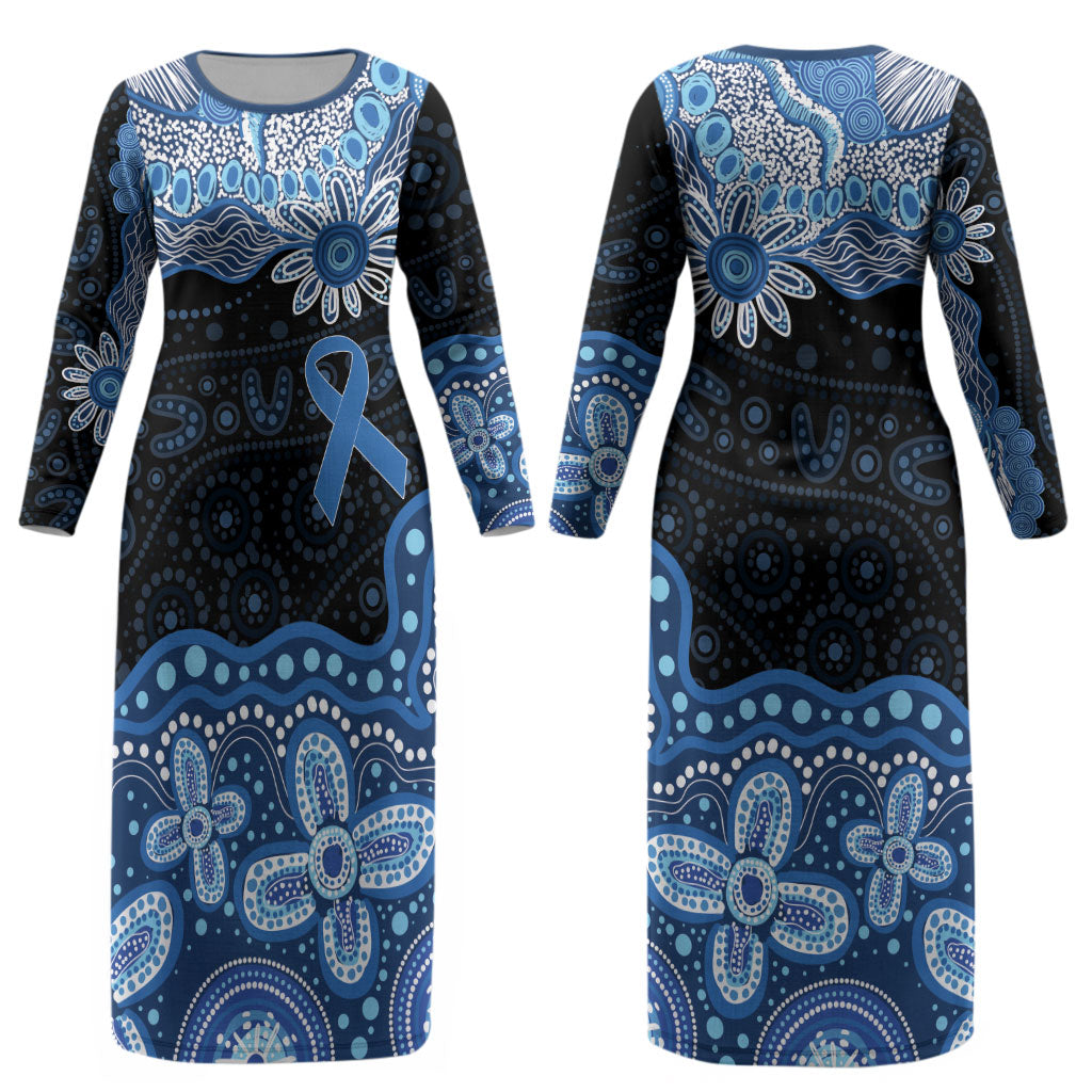 Prostate Cancer Awareness Aussie Indigenous Couples Matching Long Sleeve Bodycon Dress and Long Sleeve Button Shirt Blue Ribbon Aboriginal Arts