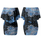 Prostate Cancer Awareness Aussie Indigenous Couples Matching Off Shoulder Short Dress and Long Sleeve Button Shirt Blue Ribbon Aboriginal Arts