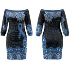 Prostate Cancer Awareness Aussie Indigenous Couples Matching Off The Shoulder Long Sleeve Dress and Long Sleeve Button Shirt Blue Ribbon Aboriginal Arts