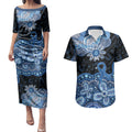 Prostate Cancer Awareness Aussie Indigenous Couples Matching Puletasi and Hawaiian Shirt Blue Ribbon Aboriginal Arts