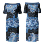 Prostate Cancer Awareness Aussie Indigenous Couples Matching Puletasi and Long Sleeve Button Shirt Blue Ribbon Aboriginal Arts