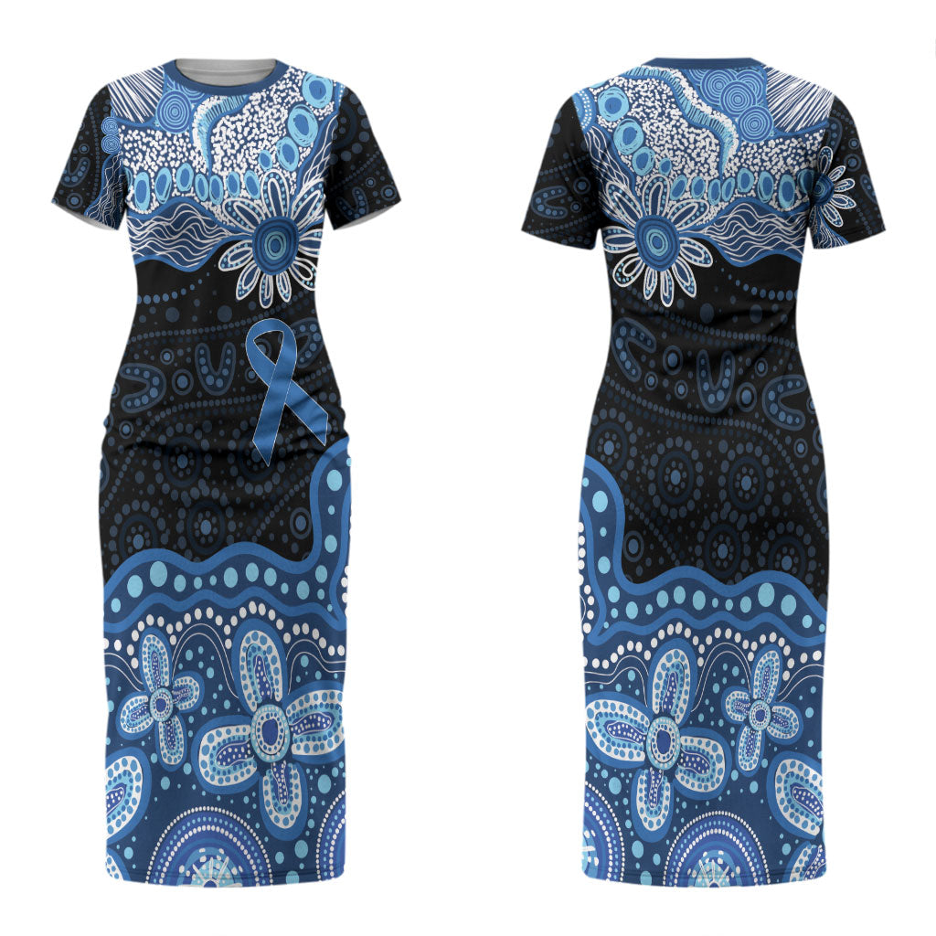 Prostate Cancer Awareness Aussie Indigenous Couples Matching Short Sleeve Bodycon Dress and Hawaiian Shirt Blue Ribbon Aboriginal Arts