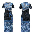 Prostate Cancer Awareness Aussie Indigenous Couples Matching Short Sleeve Bodycon Dress and Long Sleeve Button Shirt Blue Ribbon Aboriginal Arts