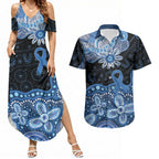Prostate Cancer Awareness Aussie Indigenous Couples Matching Summer Maxi Dress and Hawaiian Shirt Blue Ribbon Aboriginal Arts
