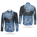 Prostate Cancer Awareness Aussie Indigenous Couples Matching Summer Maxi Dress and Long Sleeve Button Shirt Blue Ribbon Aboriginal Arts
