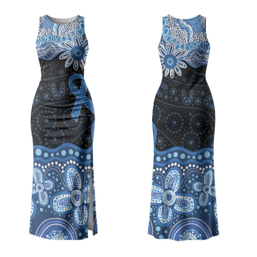 Prostate Cancer Awareness Aussie Indigenous Couples Matching Tank Maxi Dress and Hawaiian Shirt Blue Ribbon Aboriginal Arts