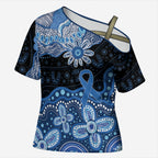 Prostate Cancer Awareness Aussie Indigenous Cross Shoulder Shirt Blue Ribbon Aboriginal Arts