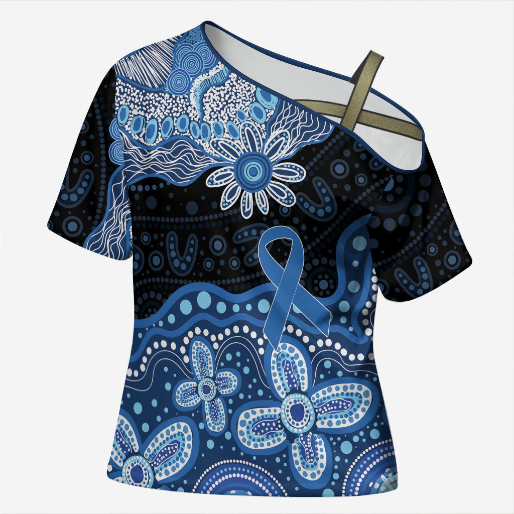 Prostate Cancer Awareness Aussie Indigenous Cross Shoulder Shirt Blue Ribbon Aboriginal Arts