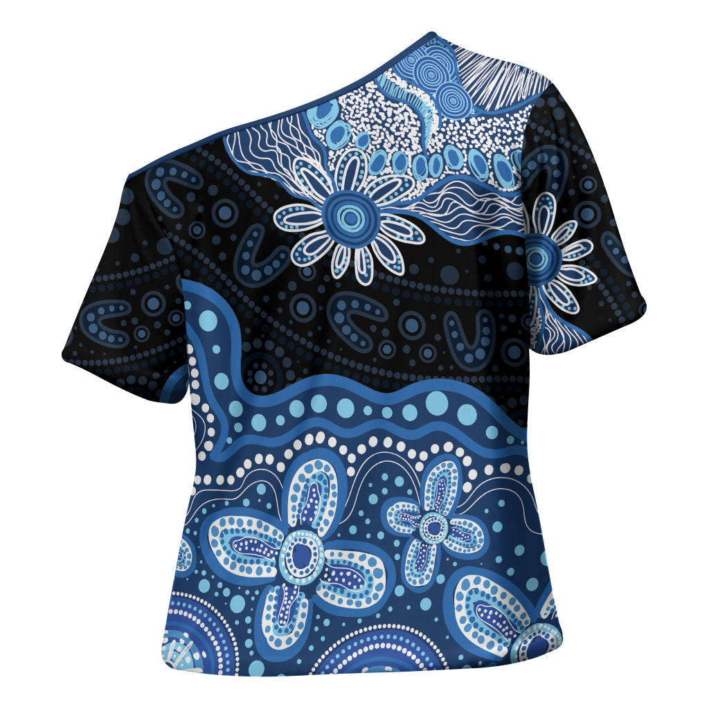Prostate Cancer Awareness Aussie Indigenous Cross Shoulder Shirt Blue Ribbon Aboriginal Arts